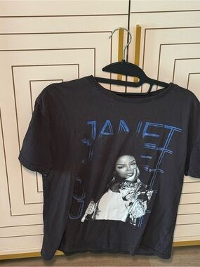 Black Janet Jackson Graphic Tee with White Neck Print